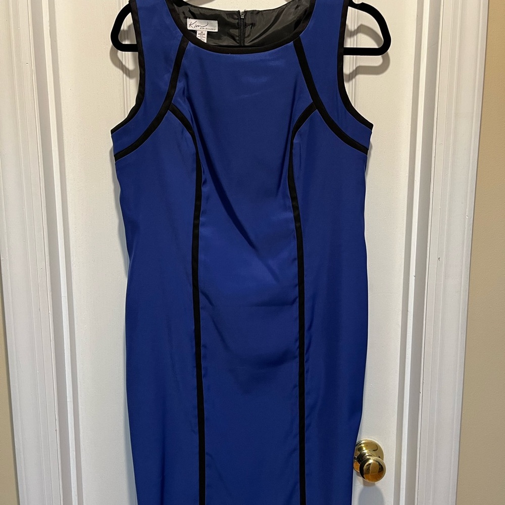 Electric Blue Sheath Dress with black accents.